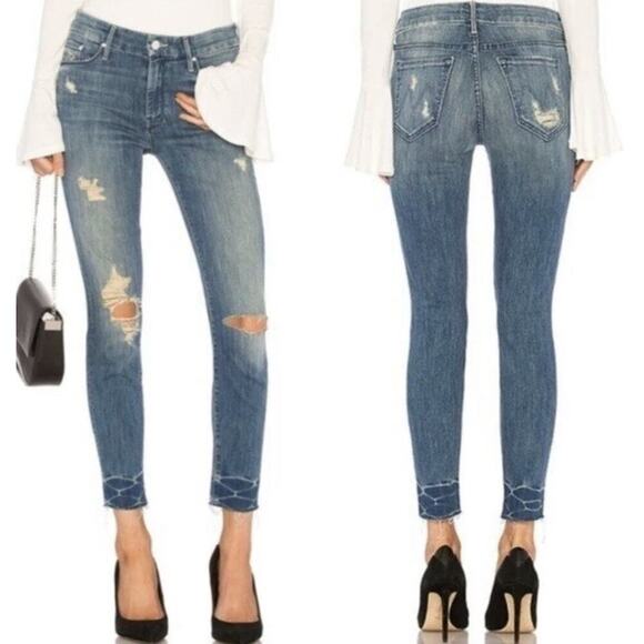 MOTHER Jeans Size 25 Insider Crop Step Fray Naughty Intentions Skinny Distressed - Picture 1 of 16